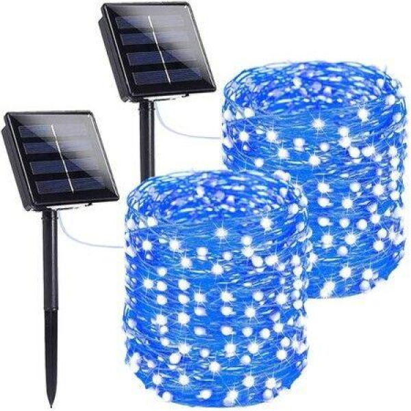 2-Pack 80FT 200 LED Solar String Lights Outdoor Waterproof Solar Fairy Lights With 8 Lighting Modes Solar Outdoor Lights For Tree Christmas Wedding Party Decorations Garden Patio (Blue)