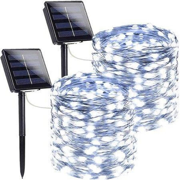 2-Pack 80FT 200 LED Solar String Lights Outdoor Waterproof Solar Fairy Lights With 8 Lighting Modes Solar Outdoor Lights For Tree Christmas Wedding Party Decorations Garden Patio (Daylight White)