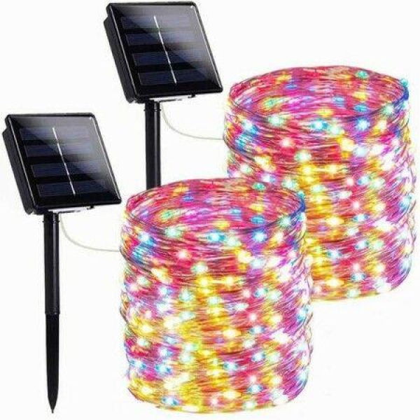 2-Pack 80FT 200 LED Solar String Lights Outdoor Waterproof Solar Fairy Lights With 8 Lighting Modes Solar Outdoor Lights For Tree Christmas Wedding Party Decorations Garden Patio (Multi-Color)