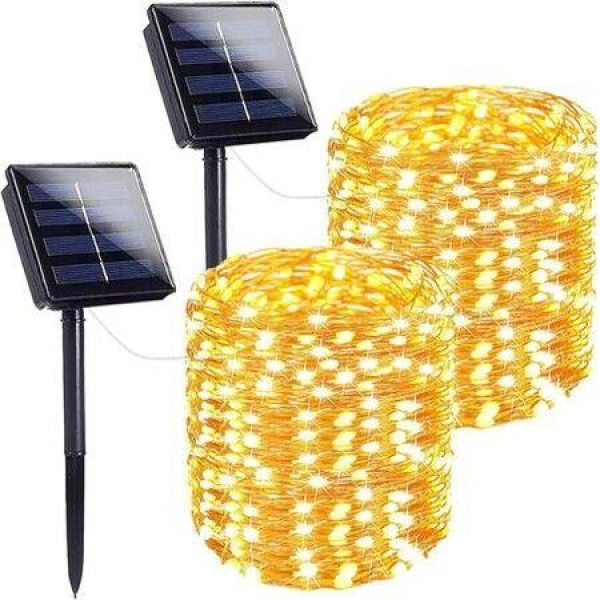 2-Pack 80FT 200 LED Solar String Lights Outdoor Waterproof Solar Fairy Lights With 8 Lighting Modes Solar Outdoor Lights For Tree Christmas Wedding Party Decorations Garden Patio (Warm White)