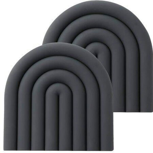 2-Pack Aesthetic Silicone Trivets For Hot Pot Holders Modern Heat Resistant Mats For Countertop Hot Pads Spoon Rest (Dark Grey)