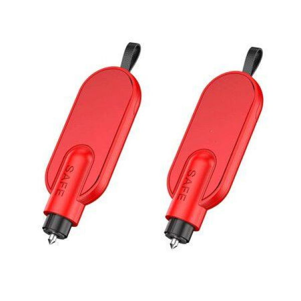 2-Pack Car Safety Hammer 2-in-1 Spring Loaded Window Breaker Seat Belt Cutter Window Punch Car Emergency Escape Tool (Red)