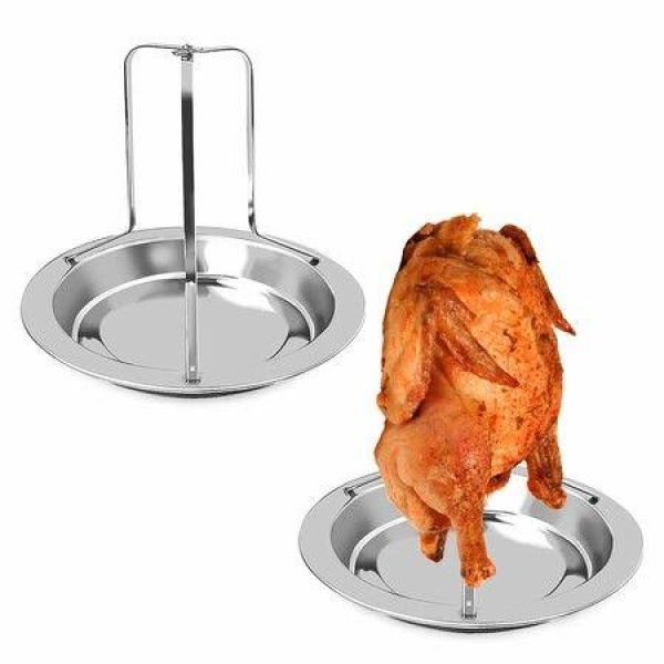 2 Pack Chicken Roaster Rack Stainless Steel Beer Can Chicken Holder Vertical Chicken Rack Roasting Pan For Grill Oven BBQ