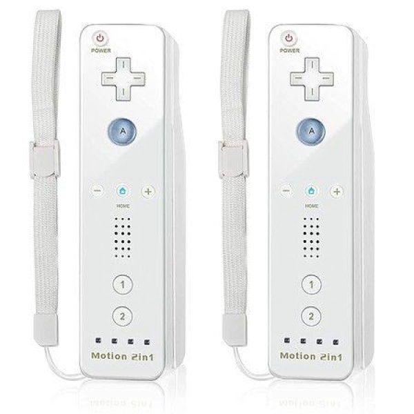 2-Pack Controller Replacement For Wii/Wii U Console Motion Gamepad Built-in 3-Axis Motion Plus With Silicone Case And Wrist Strap (White)