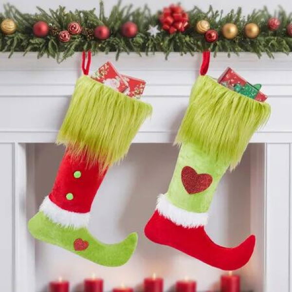 2 Pack Grinch Christmas Ugly Stockings Christmas Decorations Grinches Decor Ornaments Holiday Home Indoors