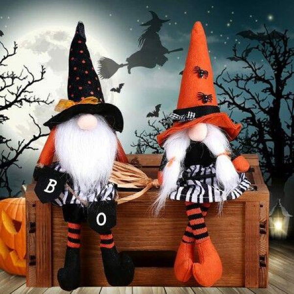 2 Pack Halloween Gnomes Plush Scandinavian Tomte Farmhouse Plush Elf Decorations Mr And Mrs Gnome Dolls Handmade Elf