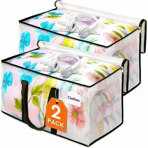 2 Pack Heavy Duty Clear Moving Storage Bags,Zippered Storage Bags, Extra Thick Handles and Waterproof Packing Boxes for Moving,Storage