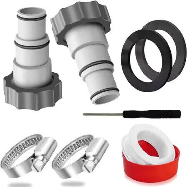 2 Pack Hose Adapter w/Collar Replacement for Intex Above Ground Swimming Pool 1.5 to 1.25 Inch Hose Adapter for Threaded Pumps & Plunger Valve