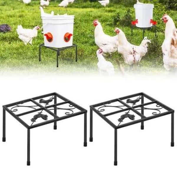 2-Pack Iron Stands with 4 Legs for Poultry Coops - Fits Buckets and Barrels with Feeder Ports, Indoor/Outdoor Use