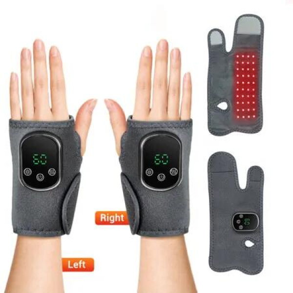 2 Pack Left And Right Hand Wrist Brace with Red Light HeatTherapy Vibration 40 LED Beads 660nm 5 Levels 3 Modes Type C Rechargeable