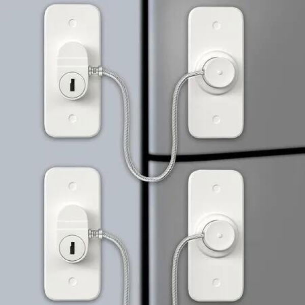 2 Pack Mini Fridge Locks for Kids No Drill Refrigerator Locks, Child Safety Locks for Cabinets Drawer Locks Freezer Lock Kids Proofing (White)