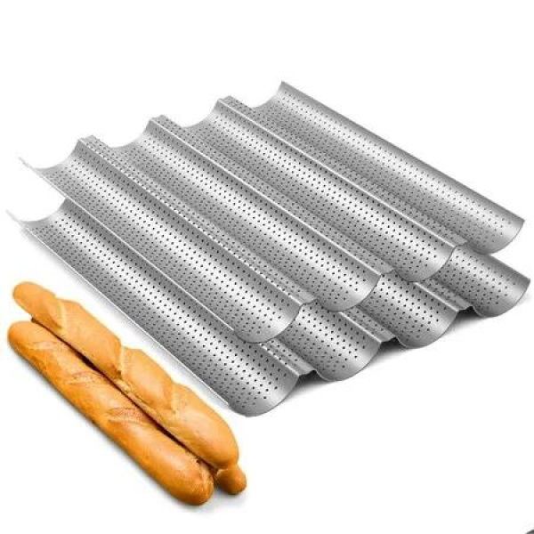 2-Pack Nonstick Toaster Pan/Perforated Baguette Pan/Mold Oven (15' x 13') for French Bread Baking (4 Wave Loaves)