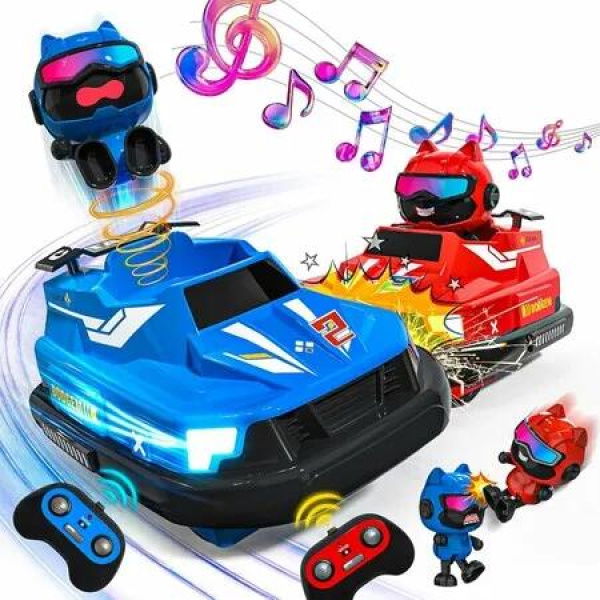 2 Pack Remote Control Bumper Cars Toys,RC Battle Stunt Race Car with Light & Music,Cool Christmas Birthday Gift for Boys Girls