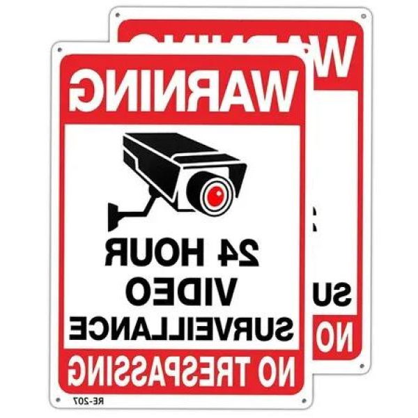 2-Pack Security Camera and 20x30 Tin plate Iron UV Ink Printed No Trespassing Signs: Durable, Weatherproof Warning Signs for Enhanced Home Protection