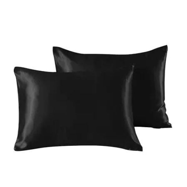 2-Pack Silk Satin Pillowcase Covers for Hair and Skin with Envelope Closure(51*66cm, Black)