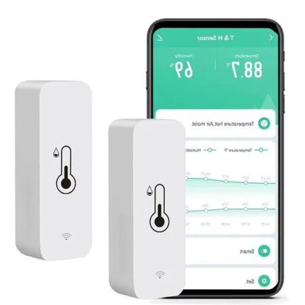 2-Pack Smart WiFi Humidity and Temperature Monitor Hygrometer Thermometer with Remote Monitoring, Alerts, and Alexa Compatibility