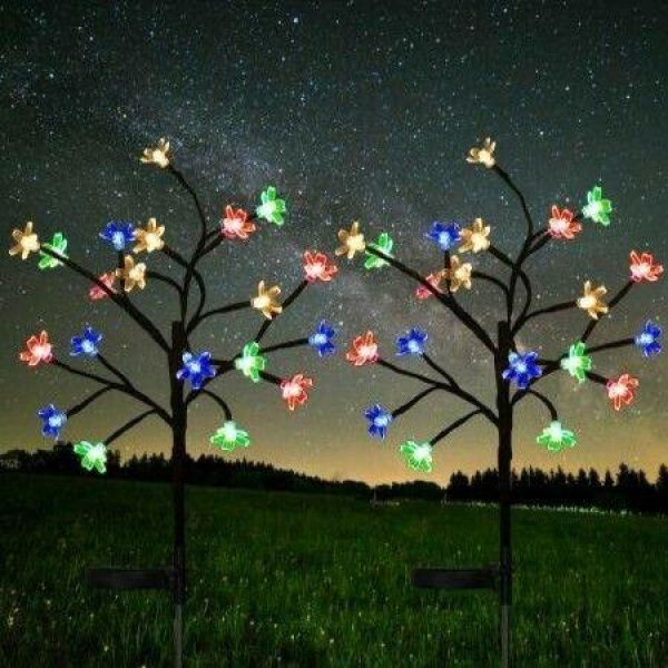 2 Pack Solar Lights Outdoor Decorative With 20 Colorize LED Cherry Blossom Flower Lights