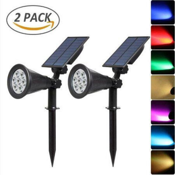 2-Pack Solar Lights Outdoor Garden Landscape Spotlights Waterproof Auto/Adjustable 2-in-1 RGB Bright And Dark Sensing Changing & Fixed Color For Yard Pathway.