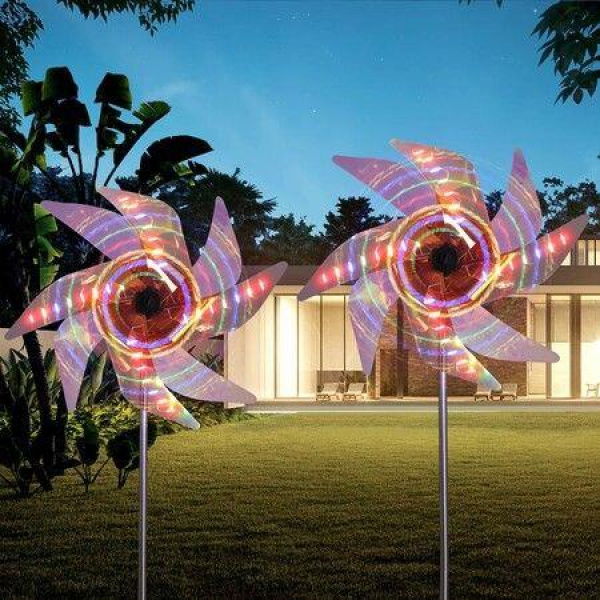 2 Pack Solar Windmill LED Light Outdoor Decorative Garden Color Changing For Yard Lawn Patio