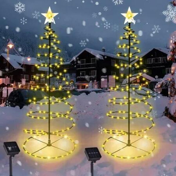 2 Pack Spiral Solar Christmas Tree Lights,32In Outdoor Christmas Decorations,8 Modes Solar Pathway Lights,Waterpoof Light up Prelit Xmas Tree (Warm Light)