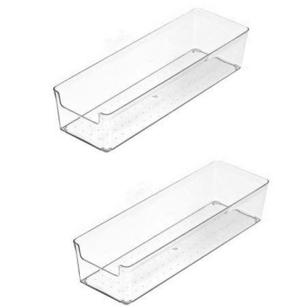 2 Pack Stackable Pantry Organizer Bins For Kitchen Freezer Countertops Cabinets - Plastic Food Storage Container With Handles For Home And Office 29.4*9.5*6.2CM