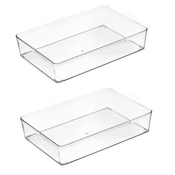 2 Pack Stackable Pantry Organizer Bins For Kitchen Freezer Countertops Cabinets - Plastic Food Storage Container With Handles For Home And Office 29.8*20*6.2 CM