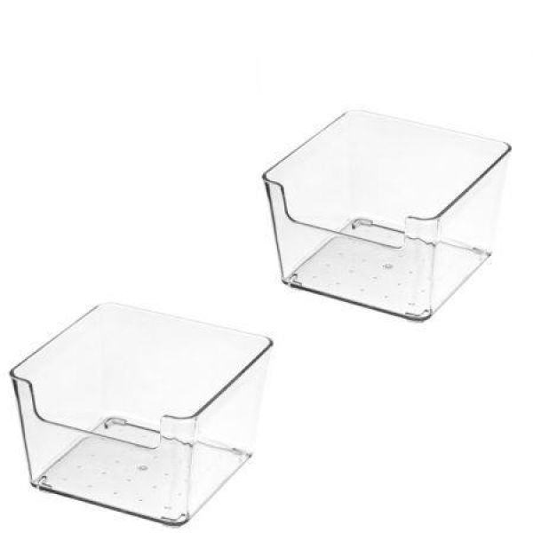 2 Pack Stackable Pantry Organizer Bins For Kitchen Freezer Countertops Cabinets - Plastic Food Storage Container With Handles For Home And Office 9.6*9.6*6.2CM