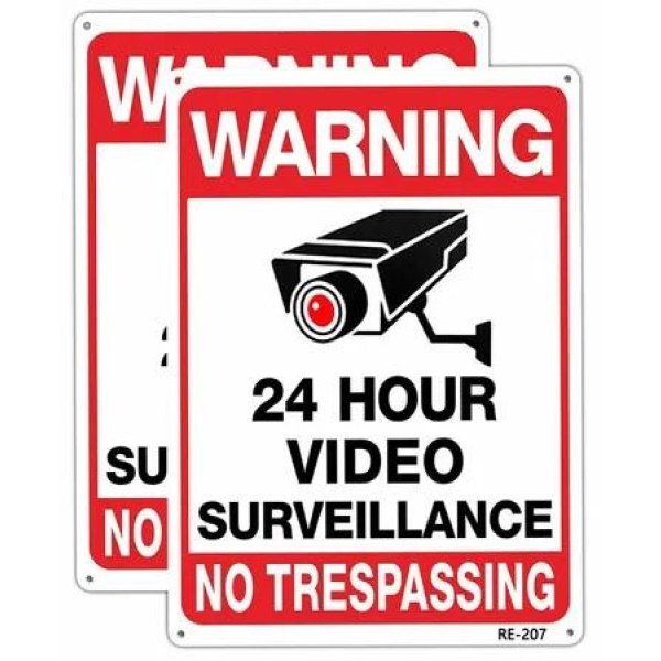 2 Pack Warning Security Cameras in Use Video Surveillance Sign No Trespassing Sign 20x30 Tin plate Iron UV Ink Printed,Durable Weatherproof