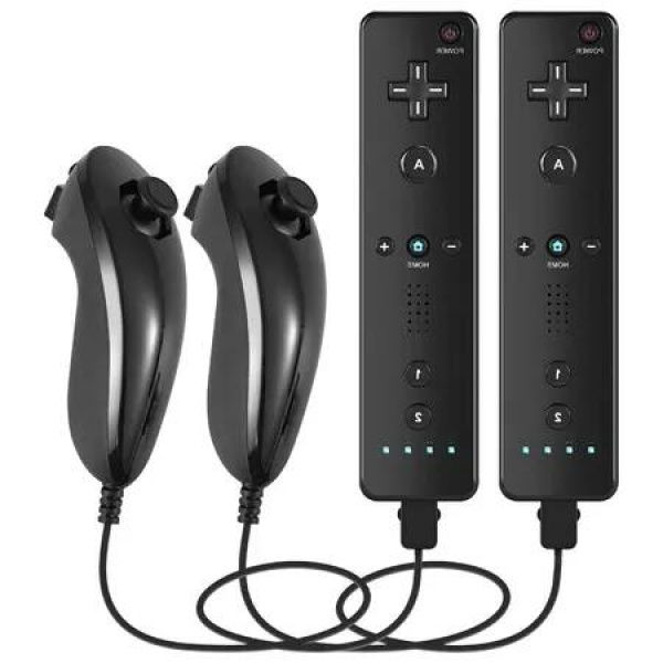 2-Pack Wii Controllers with Nunchucks, Built-In Speaker and Vibration: Enhanced Gaming Experience for Wii and Wii U (Black)