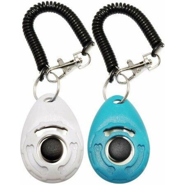 2 Pack(White + Blue),Pet Training Clicker for Dog, Clickers with Wrist Strap for Cat Bird Puppy