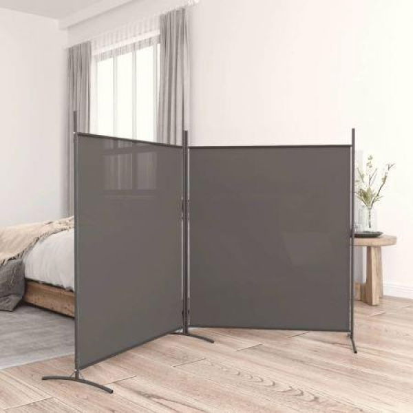 2-Panel Room Divider Anthracite 348x180 Cm Fabric