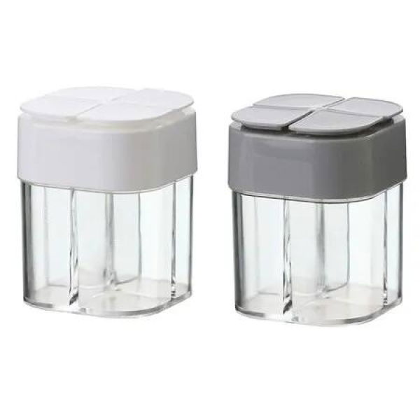 2 PCS 4 in 1 Plastic Salt Pepper Shaker 4 Grids Flip Spice Dispensers for Home Kitchen Camping Picnic Outdoor Barbecue White Grey