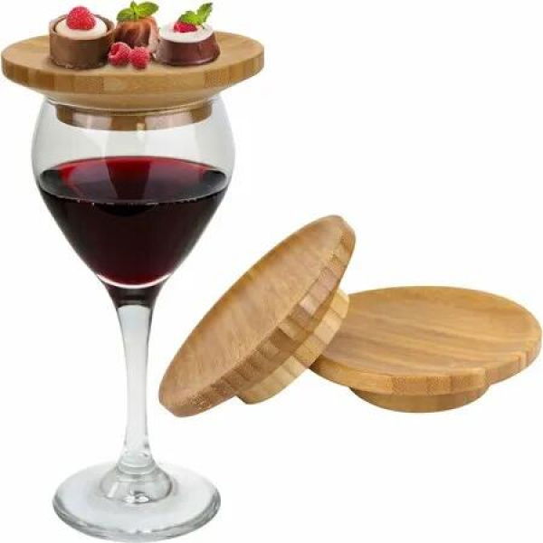 2 PCS 6cm Inner diameter Dual Use Bamboo Coasters Wine Glass Topper Decorative Reusable Sustainable Party Bar Restaurants Family Gatherings