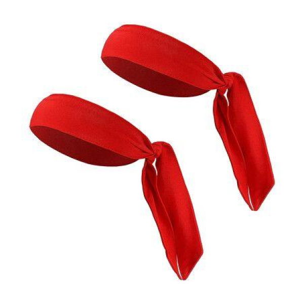 2 Pcs Adjustable Soft Sport Headband Sweat Wicking Gym Tennis Tie Sweatband For Men Women - Red