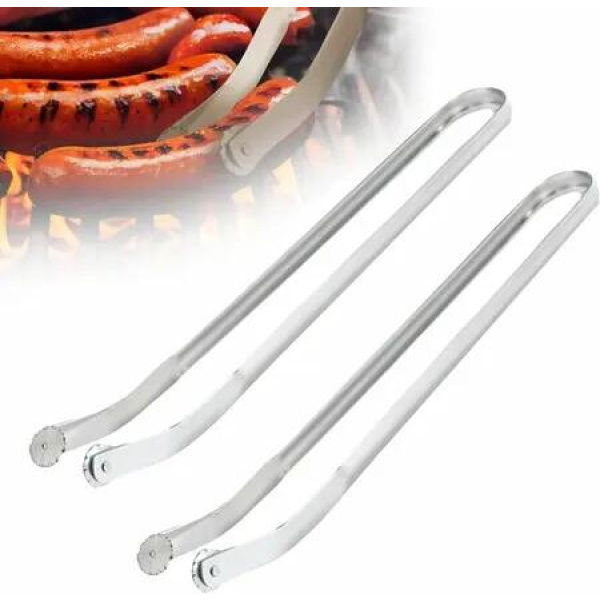 2 PCS BBQ Sausage Turning Tongs Stainless Steel Grill Long Handle Tongs Bacon Steak Meat Vegetables Grilling Tools Skewers Accessories Clamps