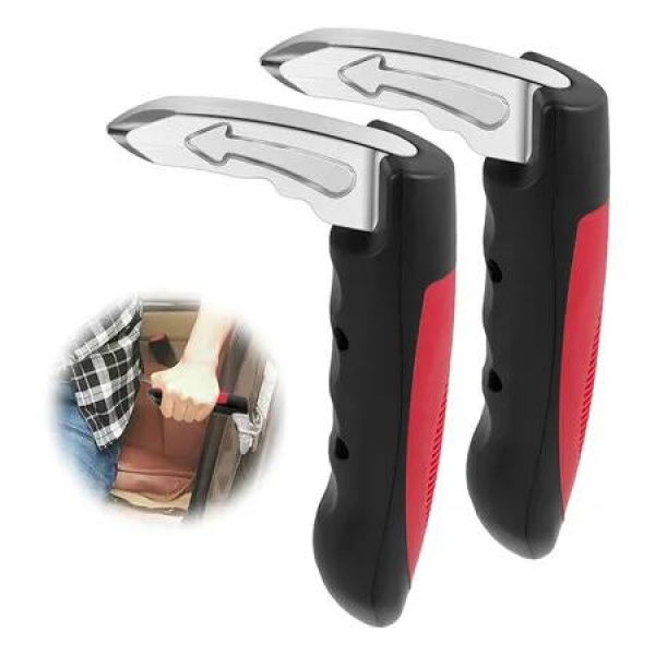 2 Pcs Car Door Assist Handle, Vehicle Support Handles Seatbelt Cutter Window Breaker Portable Automotive Car Handle Assist for Elderly and Car Emergency Tool (Red)