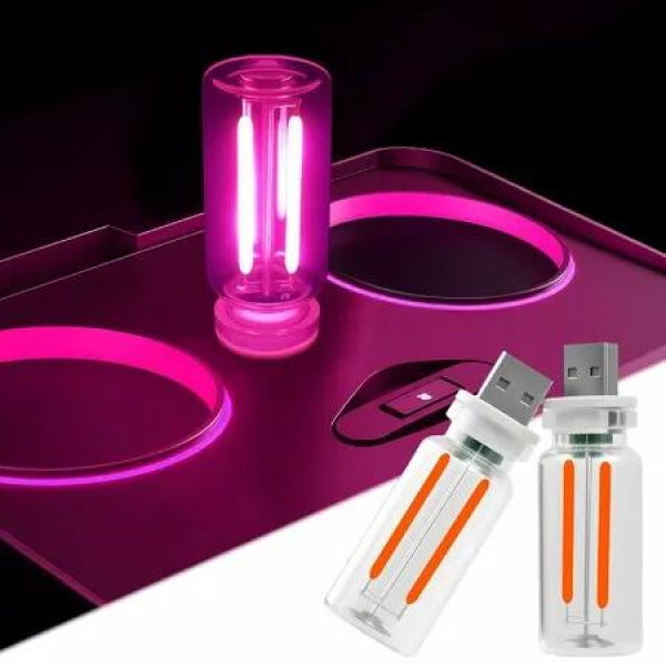 2 PCS Car USB Night Light Bulb,Touch Dimmable Car Interior Ambient Lights,Portable Mini USB Retro Glass Bottle Lamp Decorations (Pink)
