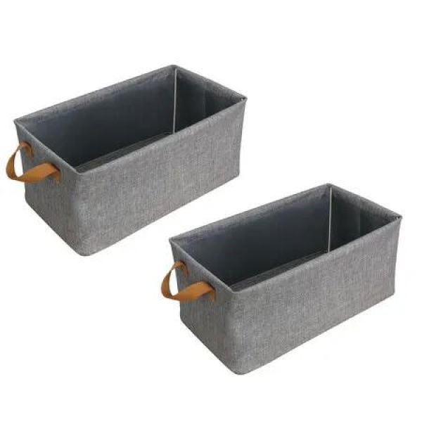 2 PCS cation storage box foldable grey Fabric iron frame clothes storage box double hand handle washable