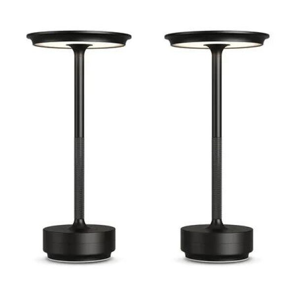 2 Pcs Cordless Table Lamps Rechargeable, 2000mAh Portable LED Table Light, for Patio, Restaurant, Home, Outdoor, Black