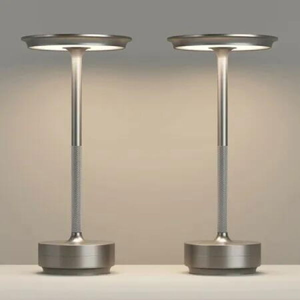 2 Pcs Cordless Table Lamps Rechargeable, 2000mAh Portable LED Table Light, for Patio, Restaurant, Home, Outdoor, Silver