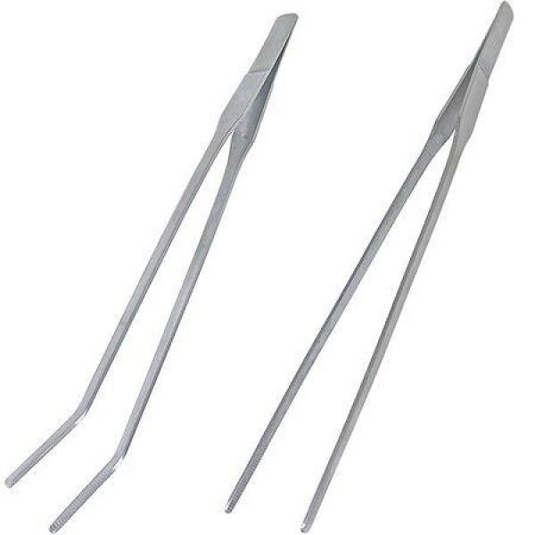 2 Pcs Feeding Tongs Aquarium Tweezers Stainless Steel Straight And Curved Tweezers Set 27cm/10.6 Inches Aquascaping Tools For Holding Worms Reptiles Lizards Bearded Dragon (Silver)