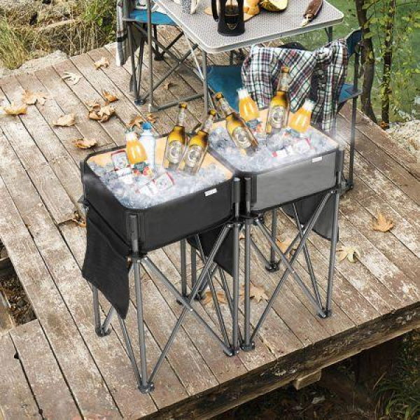 2 PCS Folding Camping Tables With Large Capacity Storage Sink For Outdoor