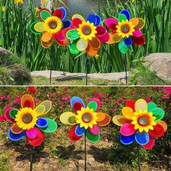 2 PCs Garden Windmills Sunflower Windmills Lawn Decorations 12 Inch Rainbow For Yard And Garden Outdoor Lawn Ornaments
