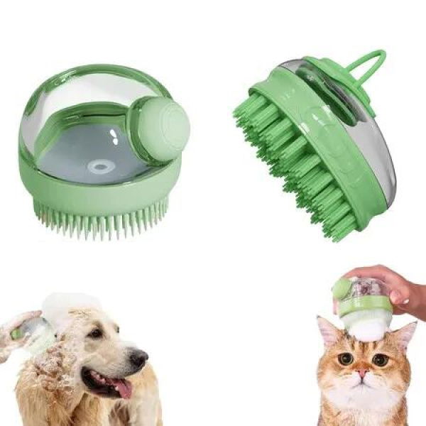 2 PCS Green Pet Dog Grooming Massage Shampoo Bath Brush with Soap and Shampoo Dispenser Soft Silicone Bristle for Long Short Haired Dogs Cats Shower