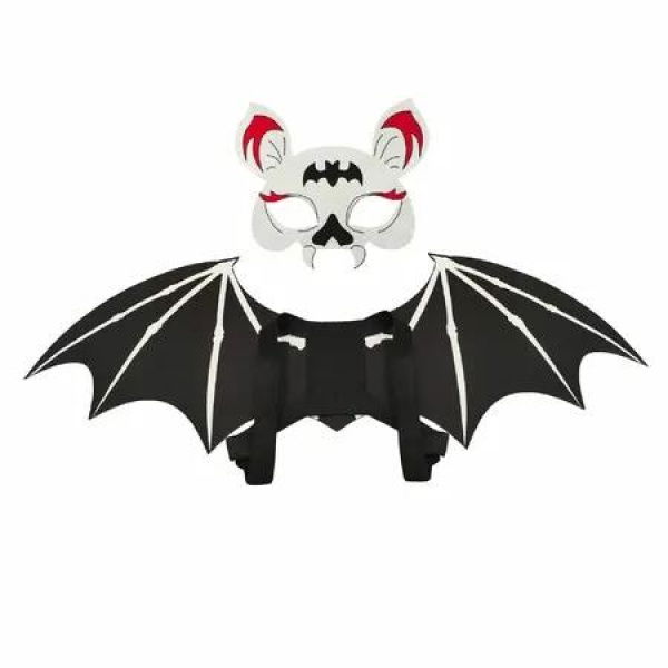 2 PCS Halloween Bat Wings Mask Set White Mask And Black Wings Ideal For Halloween Parties And Cosplay