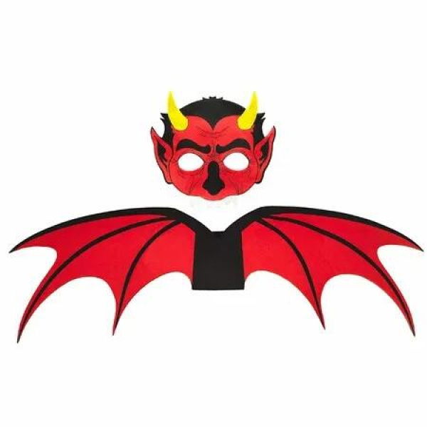 2 PCS Halloween Devil Wings Mask Set Red Mask Red Wings Ideal For Halloween Parties And Cosplay