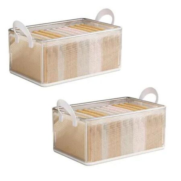 2 PCS Large Transparent PVC Storage Basket Foldable Open Storage Bins Storage Boxes with Handles Fabric Storage Containers