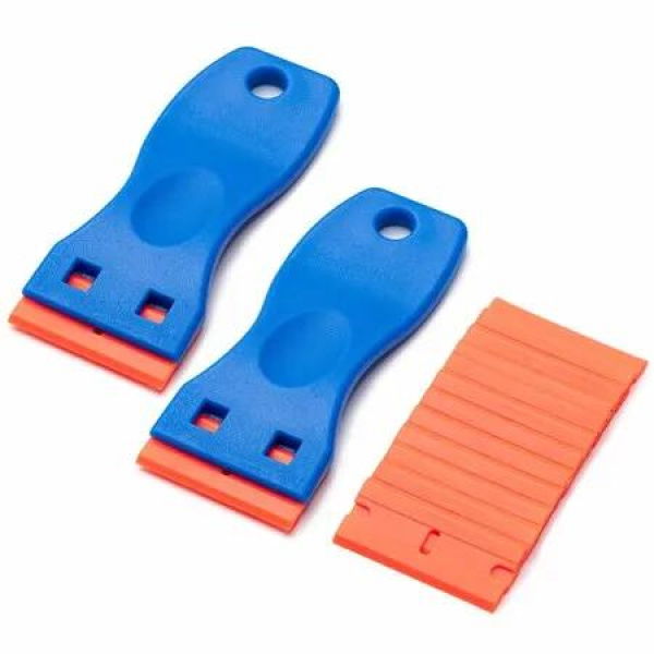 2 Pcs Plastic Razor Blade Scraper and 12 Pcs Blades,Remove Label Decal Tool,Forwithout Scratches Plastic Razor Blade Scraper,Adhesive Remover