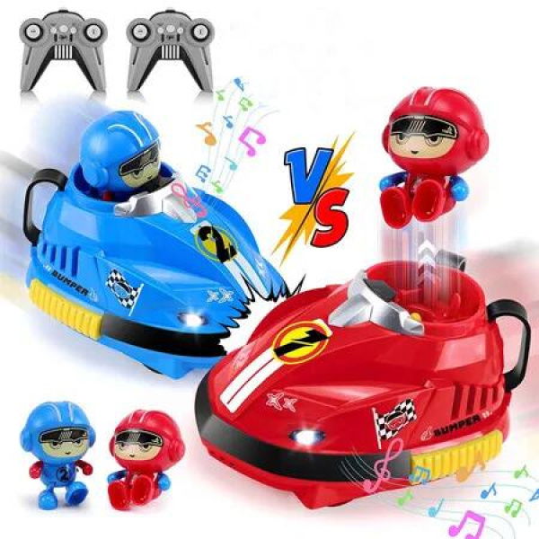 2 Pcs Remote Control Bumper Cars Toys for Ages 3 Up Kids, RC Cartoon Car Toys with Light and Music