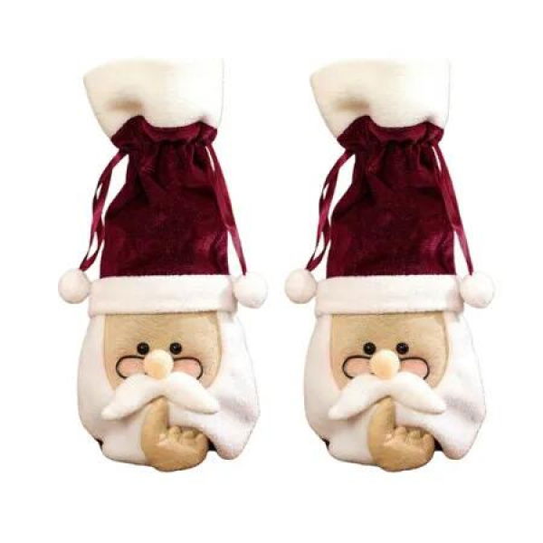 2 PCS Set Wine Bags Santa Style Ideal For Christmas Decorations Gift Bags And Festive Events